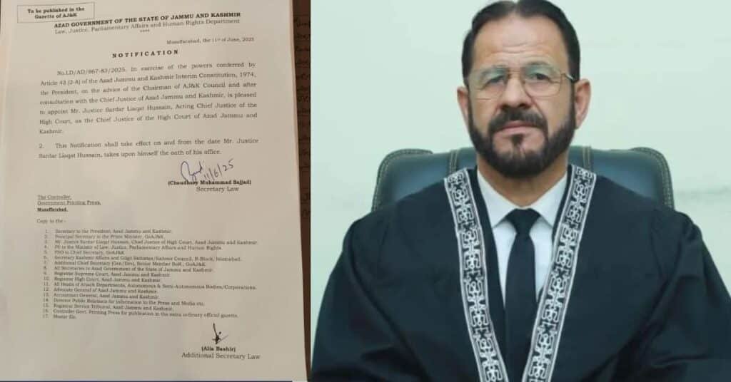 Justice Liaquat Shaheen appointed Permanent Chief Justice of AJK High Court