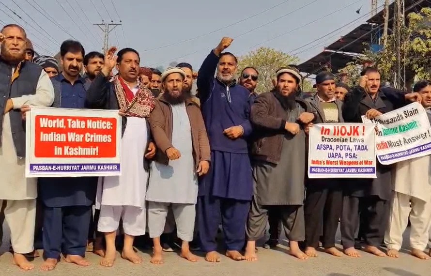 Protesters March Barefoot Against Indian War Crimes in IIOJK