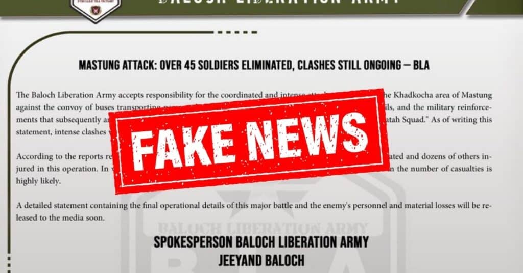 Authorities reject BLA's claims of killing 45 security personnel in Mastung