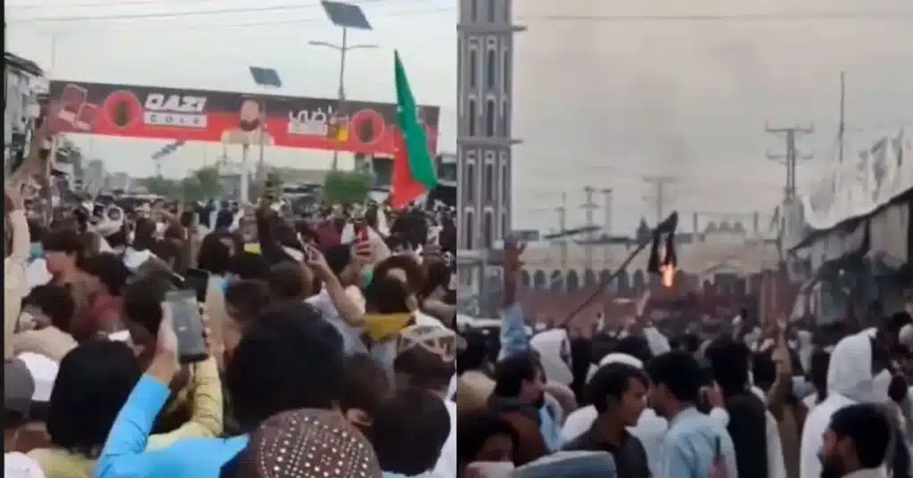 PTI workers stage drama by burning police uniforms brought from home for social media in Bara